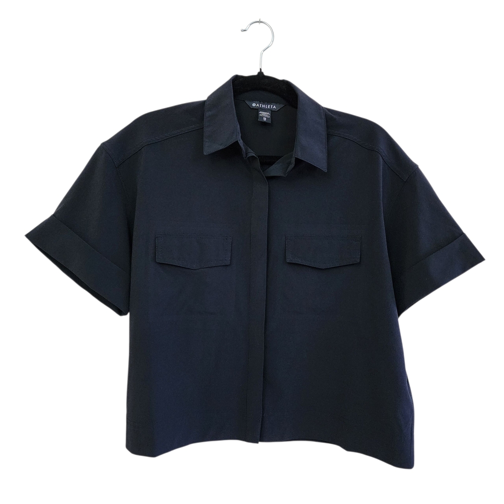 ATHLETA Black Hike Packable Short Sleeve Button Up Shirt Size XS